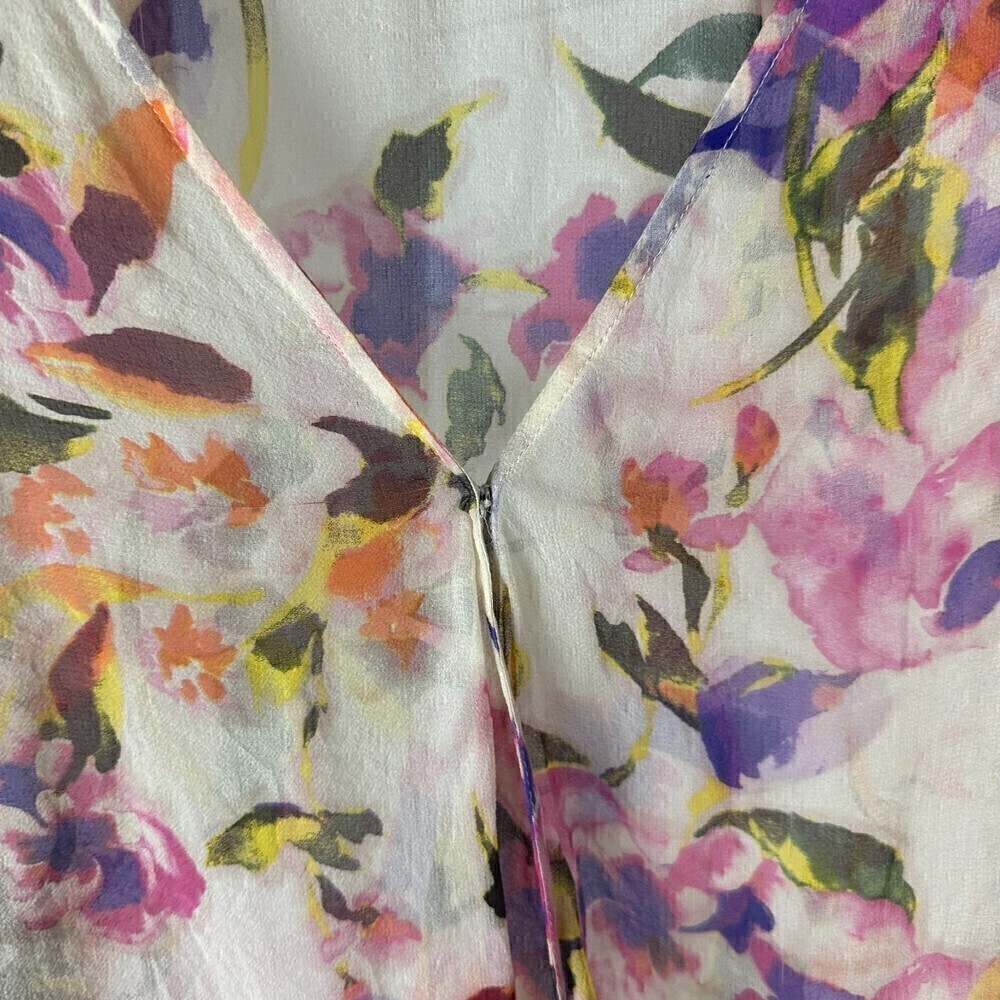 Lavender Brown Silk Floral Sheer Top Flutter Bell Sleeve Feminine Size XS - Picture 4 of 6